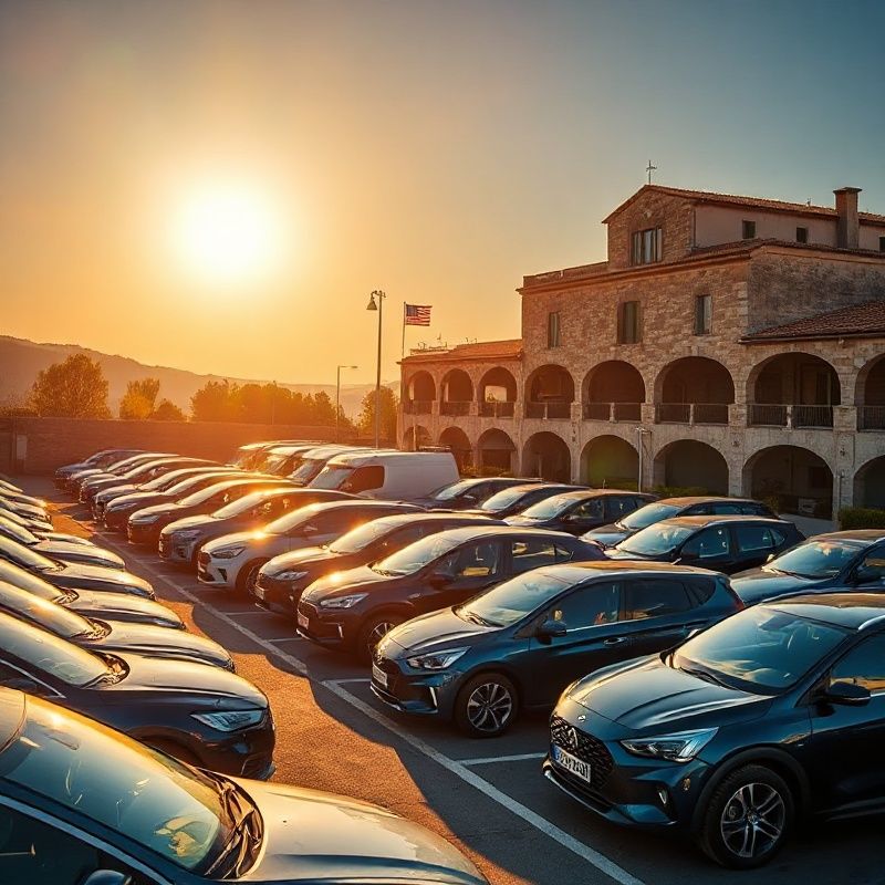 Veliki vanjski prostor s desecima parkiranih automobila u Puli pod mediteranskim suncem